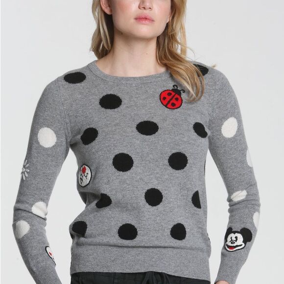 NWOT LABEL + thread L+T Cashmere Wool Mickey Mouse Polka Dot Sweater S - Picture 1 of 12